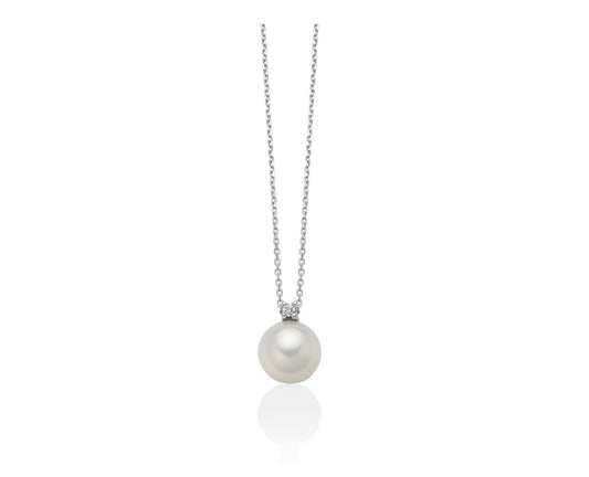 Collana con Perla Oriente 7-7,5mm e Diamante in Oro Bianco Miluna PCL3932
