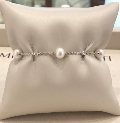 Bracciale con Perla Coltivata e Diamante in Oro Bianco Mirco Visconti AB310/10