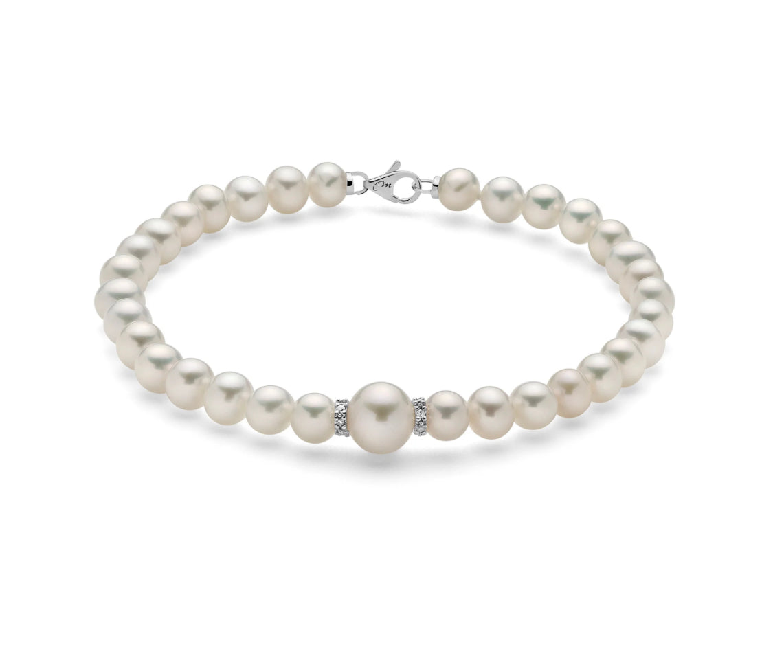 Bracciale di Perle con Dischi di Diamanti e Oro Bianco 18kt Miluna PBR3073V