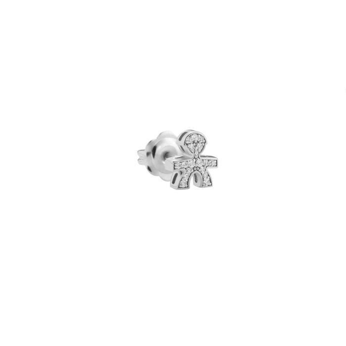 Mono Orecchino i Tesorini con Sagoma Binbo in Oro Bianco 18 Kt e Diamanti Le Bebè LBB954