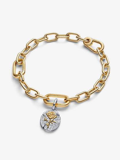 Charm Medallion Rosa "Rosa Inter Spinas Crescit" Argento Sterling 925, Placcatura in Oro 14k Pandora 764087C00