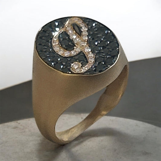 Anello Iniziale S Oro Rosa Satinato 18 Kt E Diamanti Neri Crivelli 303-334-S