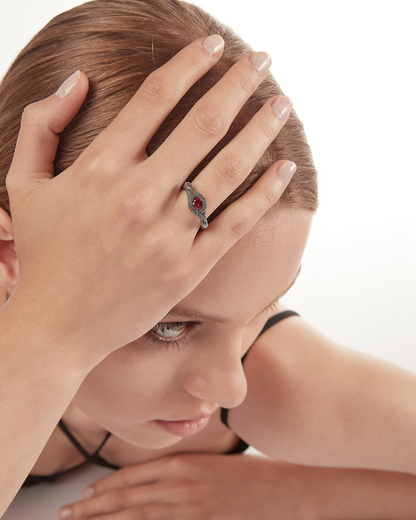 Anello Fedina Solitario Serpente Pietra Rossa Argento NOVE25 N25ANE00424