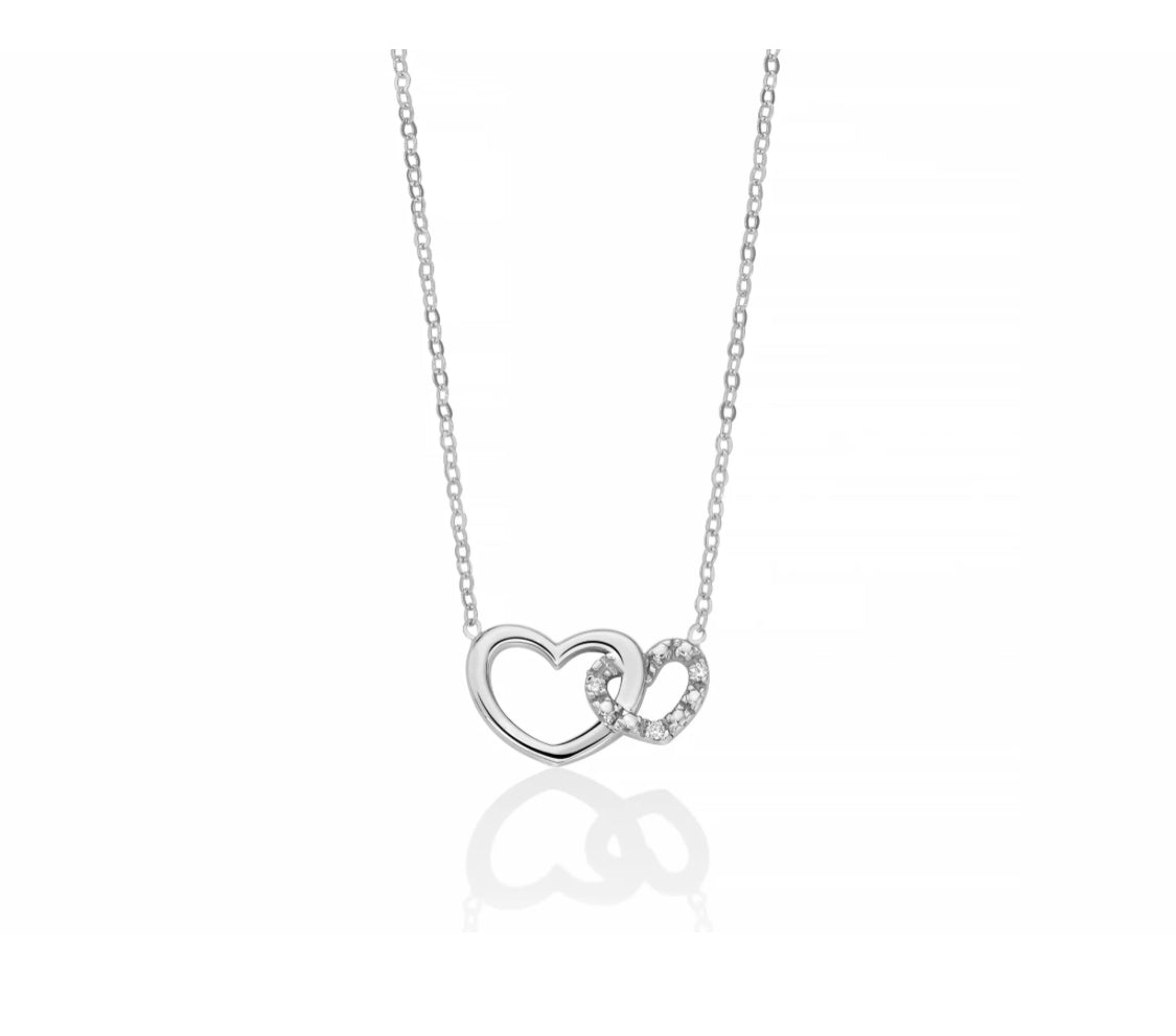 Collana con Due Cuori Centrali in Oro Bianco 18kt e Diamanti Miluna CLD4220