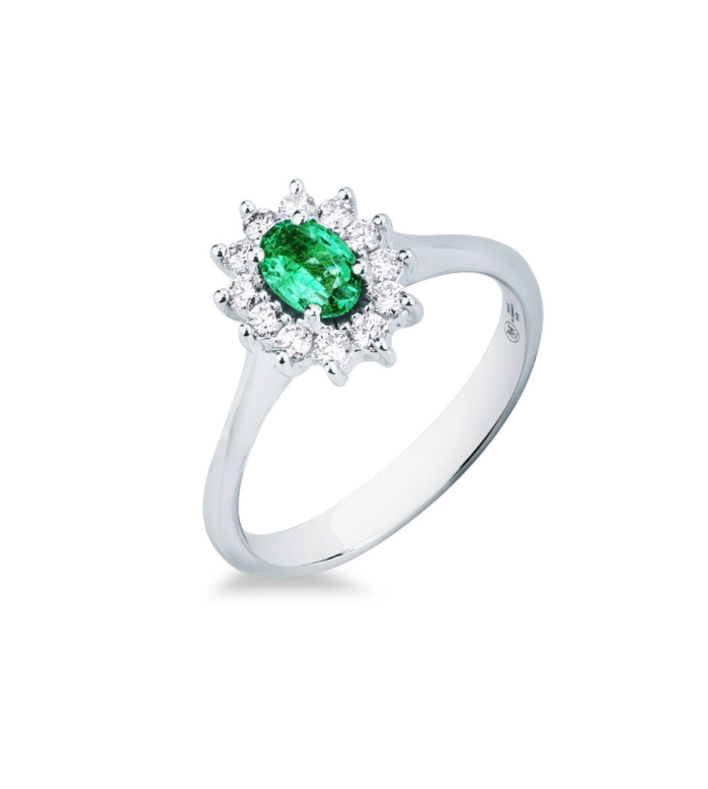 Anello con Smeraldo e Diamante in Oro Bianco Mirco Visconti MV213/B10S