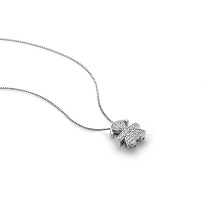 Collana i Tesorini con Sagoma Bimba in Oro Bianco 18 kt e Diamanti Le Bebè LBB951