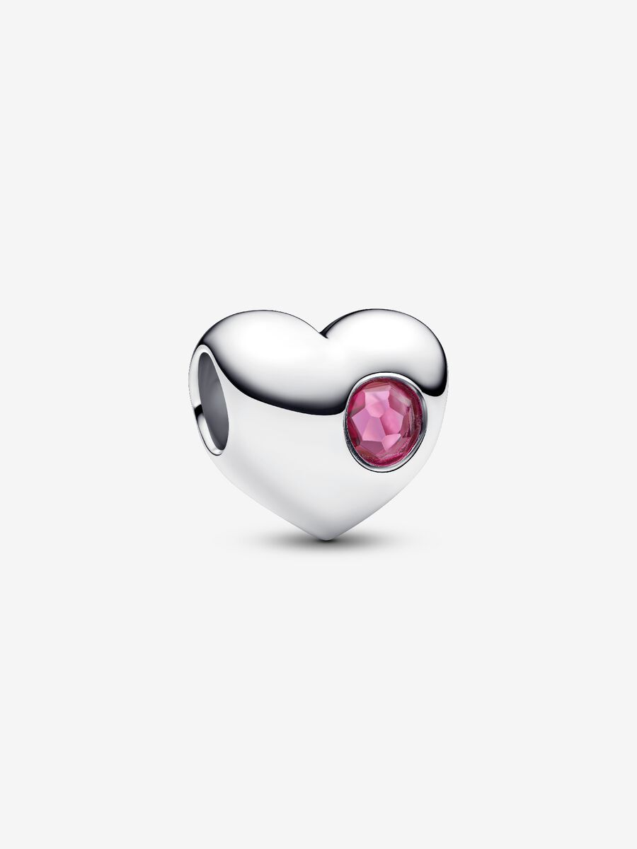 Charm Cuore con Pietra Rosa Scuro Ottobre da incidere Argento Sterling 925 794161C10