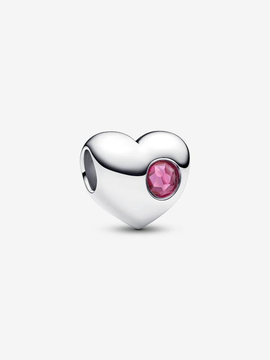 Charm Cuore con Pietra Rosa Scuro Ottobre da incidere Argento Sterling 925 794161C10