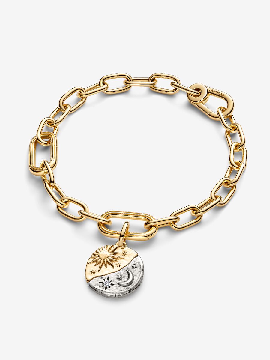 Charm Medallion Sole e Luna "Ad Astra Per Aspera" Argento Sterling 925, Placcatura in Oro 14k Pandora 763977C01