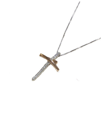 Girocollo Croce in Oro Bianche e Oro Rosa Con Diamanti Mirco Visconti BR782