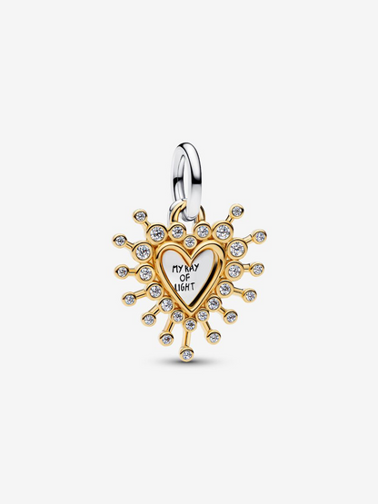 Charm pendente Cuore Luminoso doppio Argento Sterling 925, Placcatura in Oro 14k Pandora 764141C01