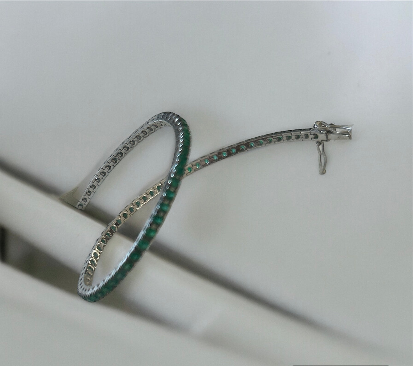 Tennis Bracelet in 18 Kt White Gold and Emeralds Crivelli 329-L1051-C