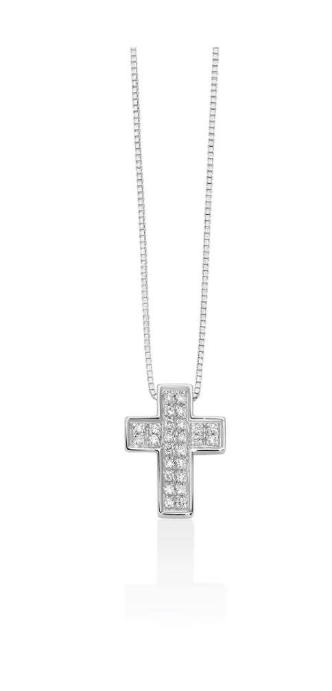Collana Croce Pavè di Diamanti in Oro Bianco 18kt Miluna CLD3990