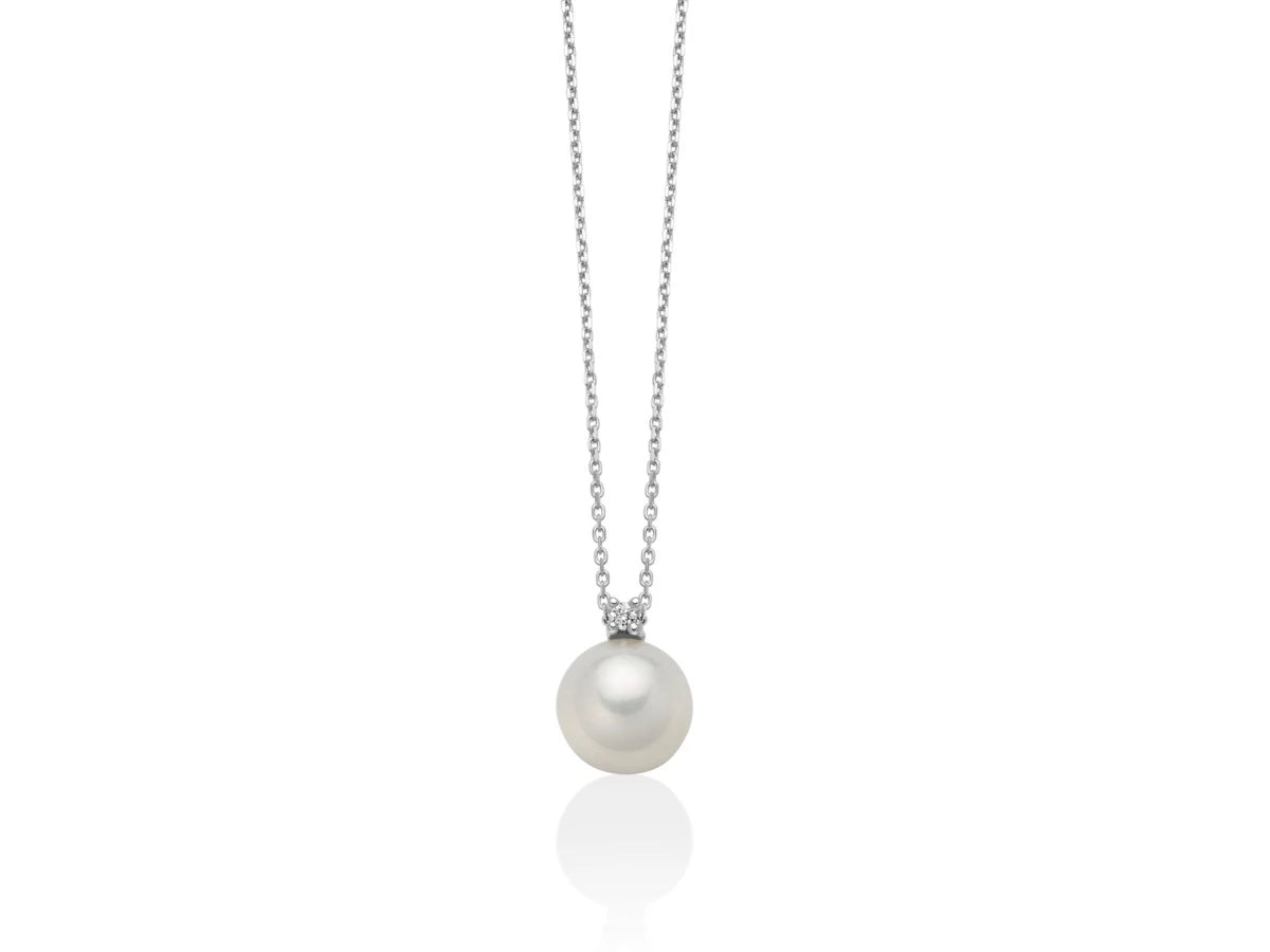 Collana con Perla e Diamante in Oro Bianco 18kt Miluna PCL3933