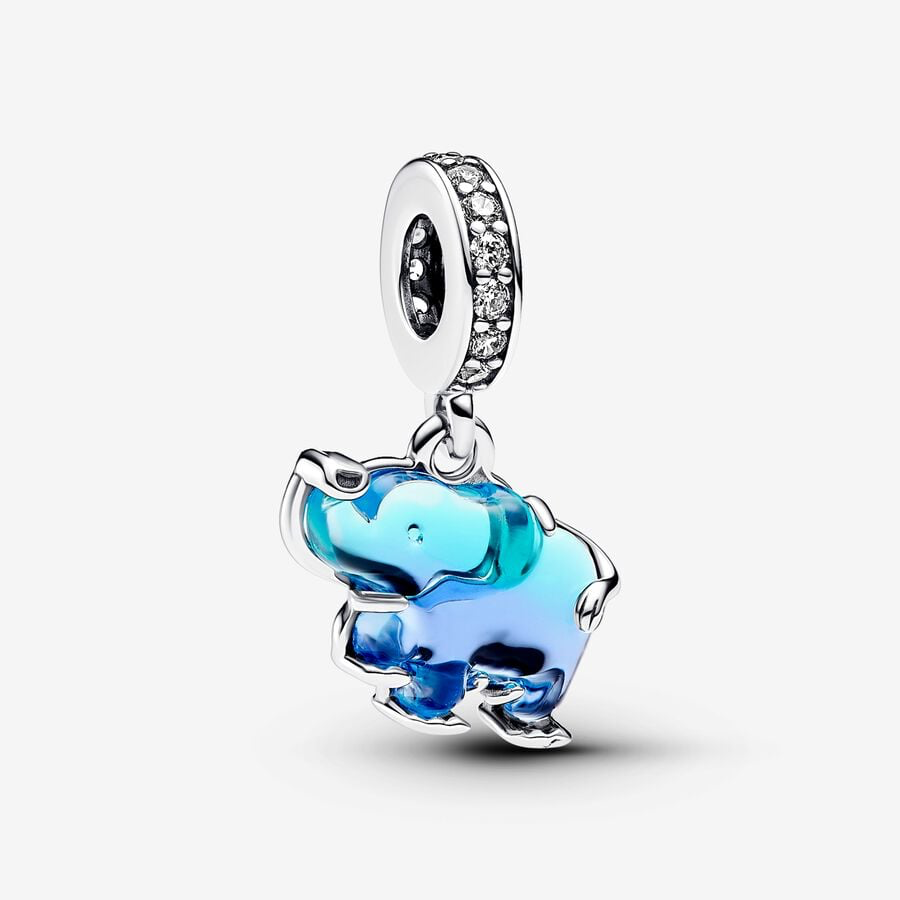 Charm Pendente Elefante Vetro di Murano Blu Pandora 793339C01