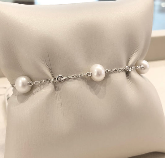 Bracciale con Perla Coltivata e Diamante in Oro Bianco Mirco Visconti AB310/10