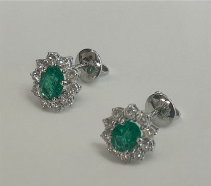 Emerald Earrings in 18 Kt White Gold and Diamonds 024-B0530B