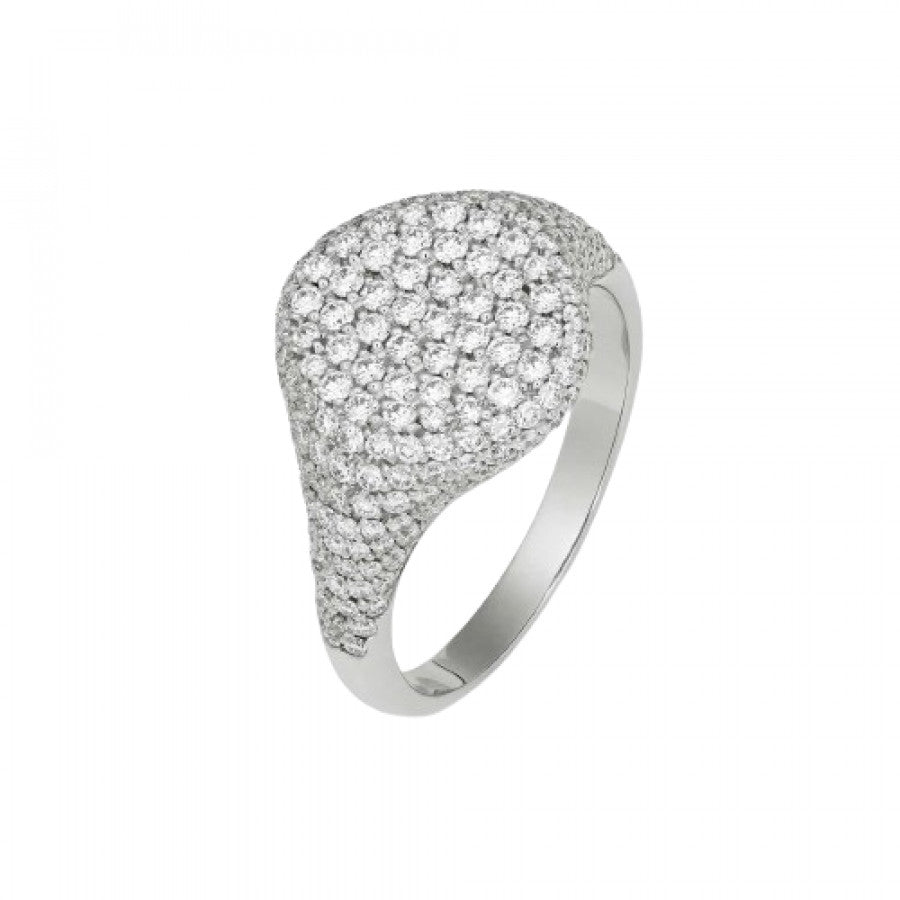 Anello Chevalier Pavé Oro Bianco 18kt E Diamanti