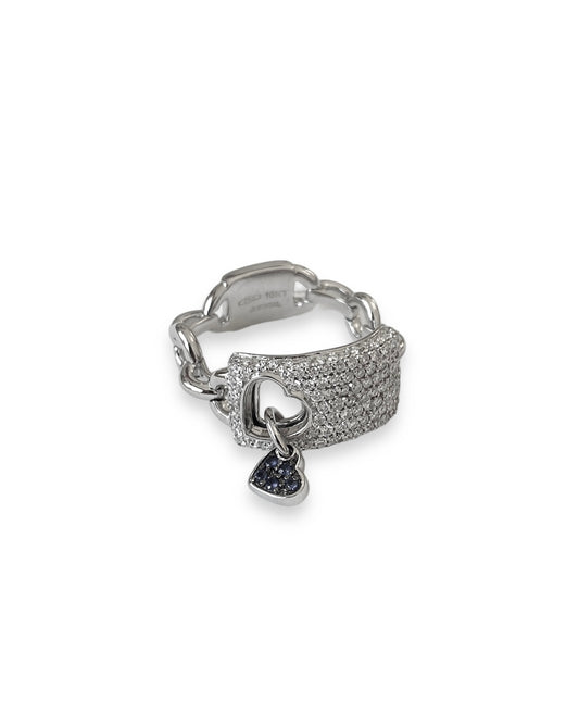 Pavé Heart Ring in 18 Kt White Gold and Crivelli Sapphires