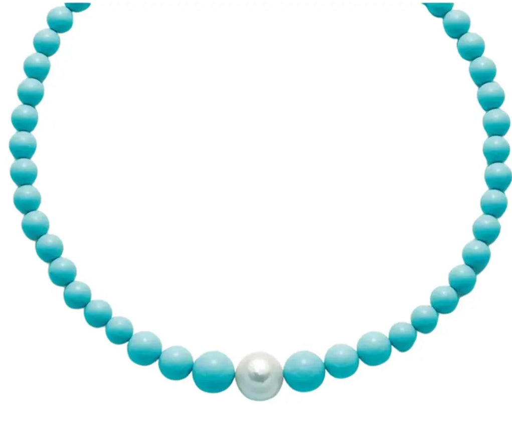 Collana “Terra e Mare” in Pasta di Corallo Turchese e Perla in Argento925 Miluna PCL5318
