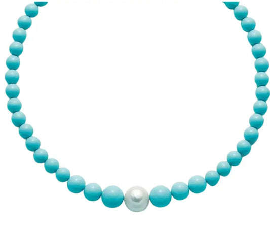 Collana “Terra e Mare” in Pasta di Corallo Turchese e Perla in Argento925 Miluna PCL5318