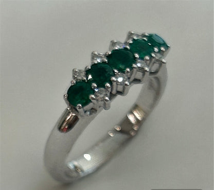 Ring with 5 Emerald and Diamond Stones in 18 Kt White Gold Crivelli 151-3770B