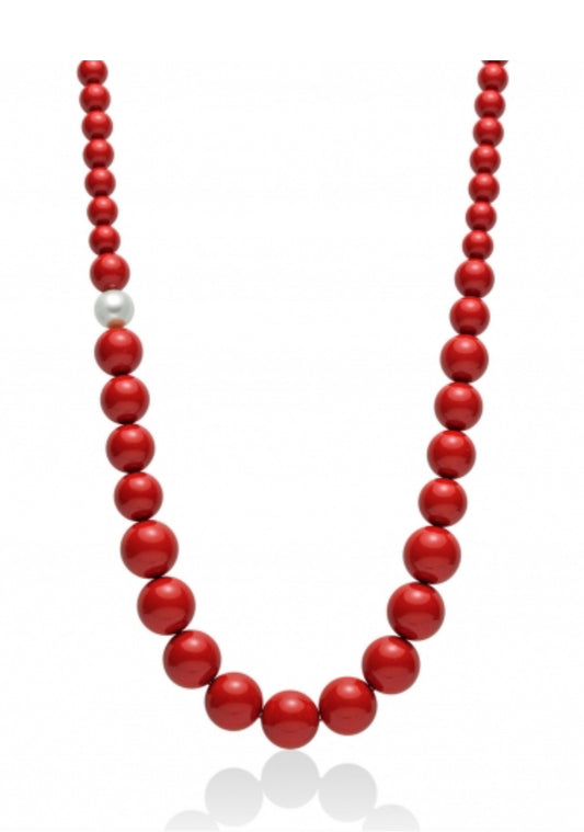 Collana “Terra e Mare” in Pasta di Corallo Rosso e Argento 925 con Perla Bianca Miluna PCL4656