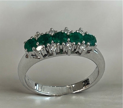 Ring with 5 Emerald and Diamond Stones in 18 Kt White Gold Crivelli 151-3770B