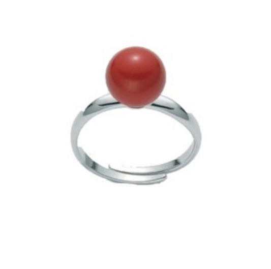 Anello “Terra e Mare” in Pasta di Corallo Rosso e Argento 925 Regolabile Miluna LID3310