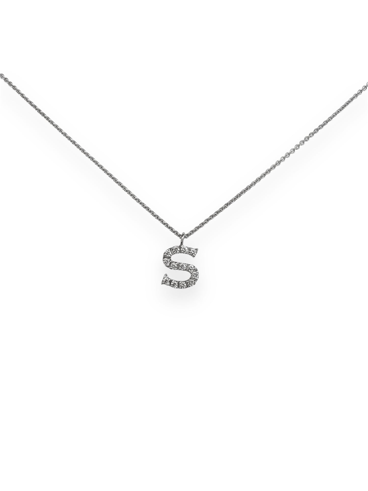 Initial S Necklace in 18 Kt White Gold and Crivelli Diamonds 002-LETTERA-S