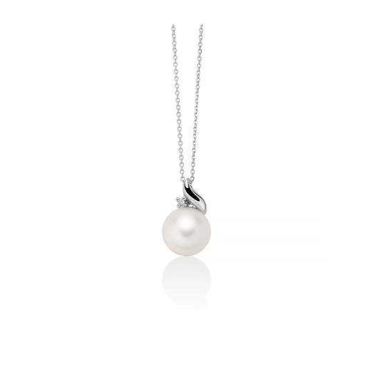 Collana di Perle Oriente 8-8,5mm con Motivo a Onda in Oro Bianco e Diamante Miluna PCL6556