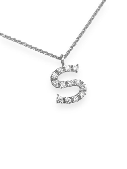 Initial S Necklace in 18 Kt White Gold and Crivelli Diamonds 002-LETTERA-S