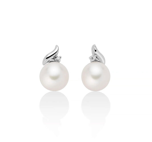 Orecchini di Perle Oriente con Motivo a Onda 7,5-8mm in Oro Bianco e Diamante Miluna PER2754