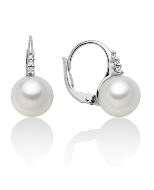 Orecchini di Perle a Monachella 8,5-9mm in Oro Bianco e Diamanti Miluna PER2543