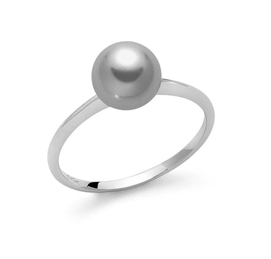 Anello con Perla Grigia 7,5-8mm in Oro Bianco Miluna PLI1616