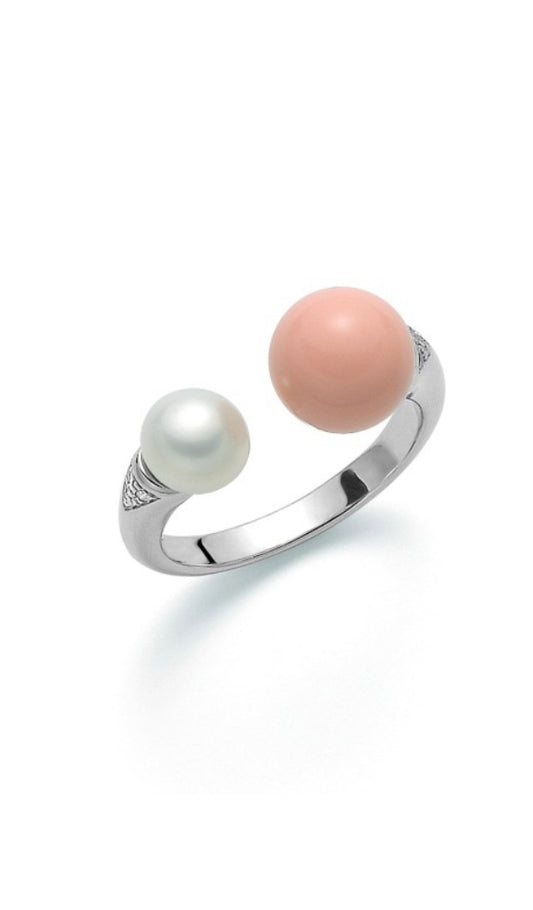 Anello “Terra e Mare” in Pasta di Corallo Rosa e Perla in Argento925 Miluna PLI1602
