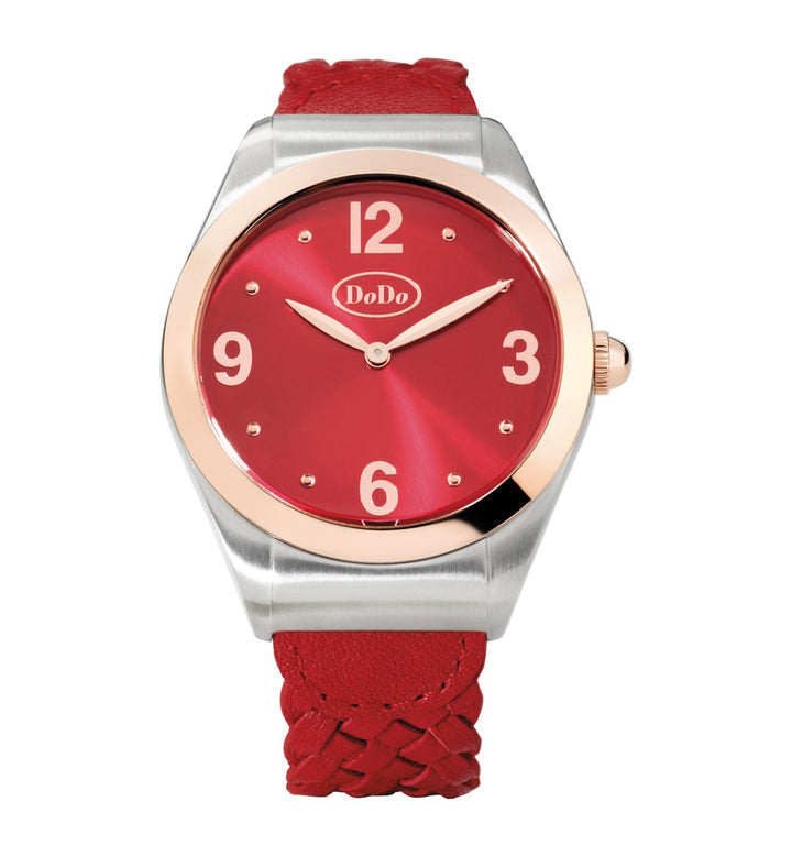 Orologio Red and Rose Acciaio, Pvd Oro Rosa E Pelle Intrecciata Rossa 37 mm Dodo WAD6RO/PVD