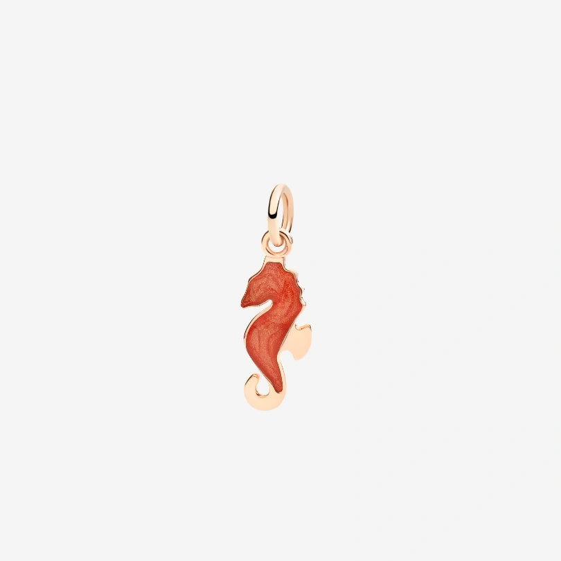 Seahorse Pendant in 9 Kt Rose Gold and Orange Enamel Dodo DMC4006_SEAHS_EPA9R 