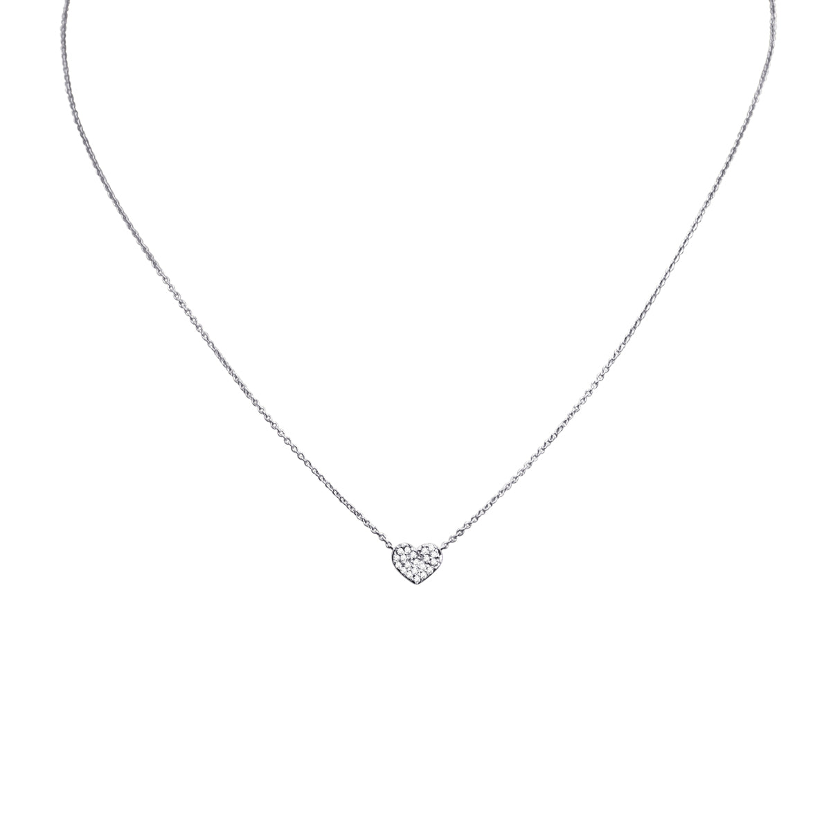 Pavé Heart Choker Necklace in 18 Kt White Gold and Diamonds 370-XN1846