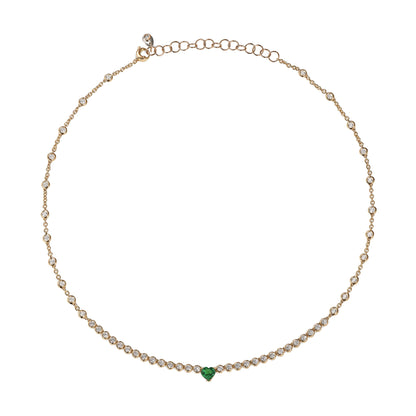 18 Kt Rose Gold Emerald Heart Tennis Necklace with Diamonds Crivelli 212-L1371