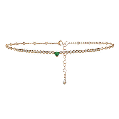 18 Kt Rose Gold Emerald Heart Tennis Necklace with Diamonds Crivelli 212-L1371