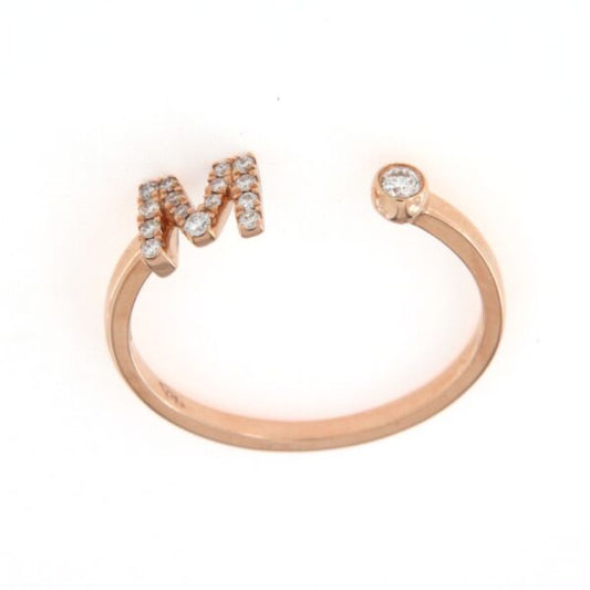 Letter M Ring in 18 Kt Rose Gold and Diamonds Crivelli 370-XR6609