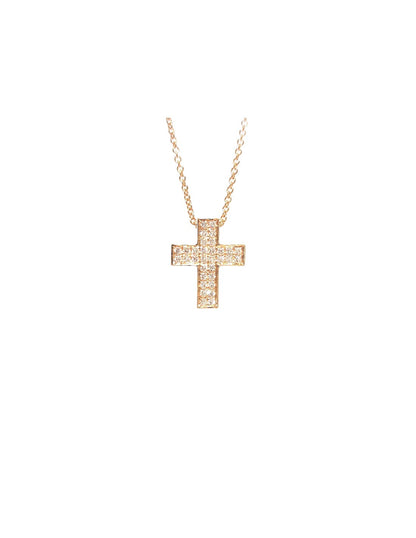 Cross Necklace in 18 Kt Rose Gold and Diamonds Crivelli 117-C58-B