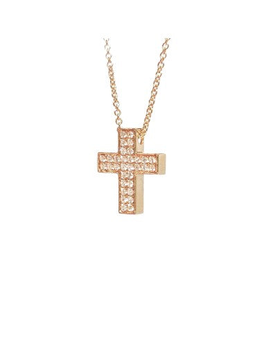 Cross Necklace in 18 Kt Rose Gold and Diamonds Crivelli 117-C58-B