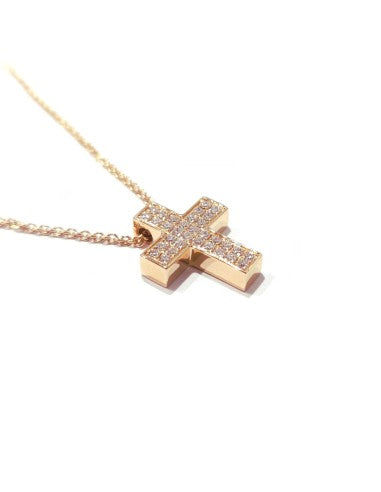 Cross Necklace in 18 Kt Rose Gold and Diamonds Crivelli 117-C58-B