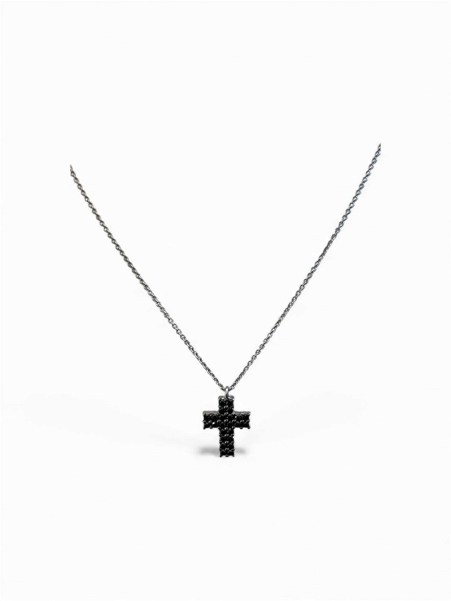 Girocollo Croce Oro Bianco 18 Kt E Diamanti Neri Crivelli 024-0612-4