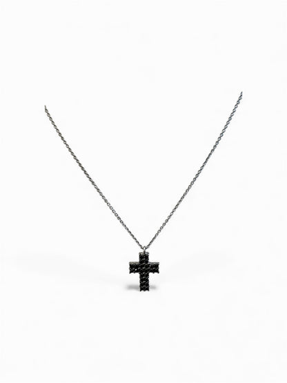 Girocollo Croce Oro Bianco 18 Kt E Diamanti Neri Crivelli 024-0612-4