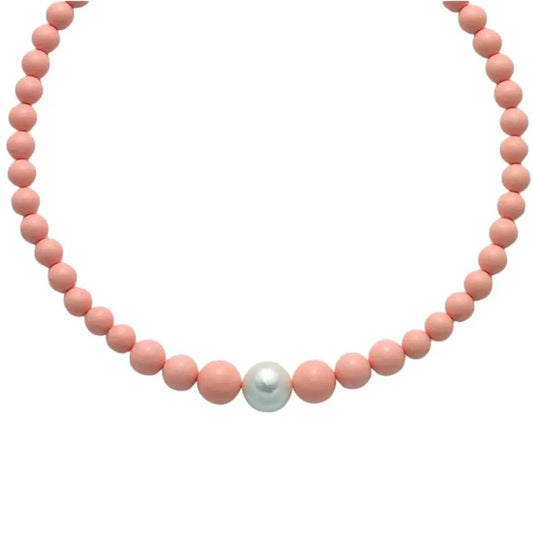 Collana “Terra e Mare” in Pasta di Corallo e Perla Bianca in  Argento925 Miluna PCL5317