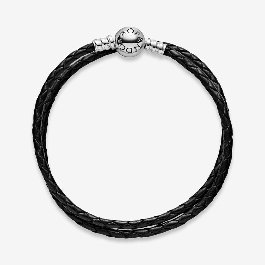 Pandora Double Black Leather Bracelet 590745CBK