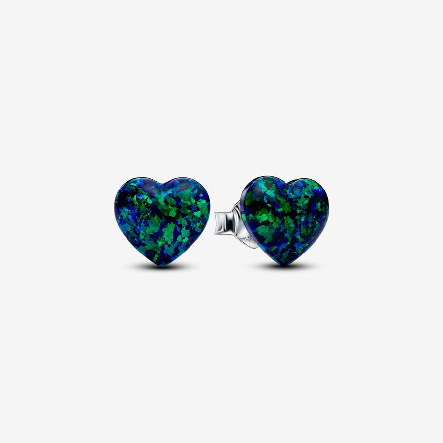 Pandora Green and Blue Opal Hearts Earrings 293356C01